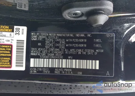 2022 Toyota Sienna Xle Woodland Edition z USA, uszkodzony, nr VIN 5TDASKFC0NS049280